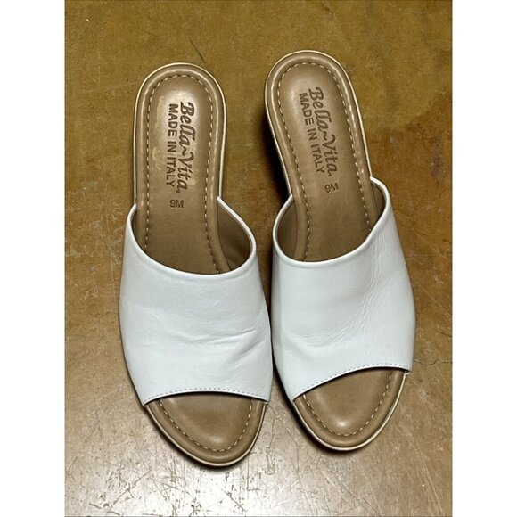 Bella Vita White Wedge Sandals Size 9 Made in Italy Leather Nude Design… - Picture 2 of 6